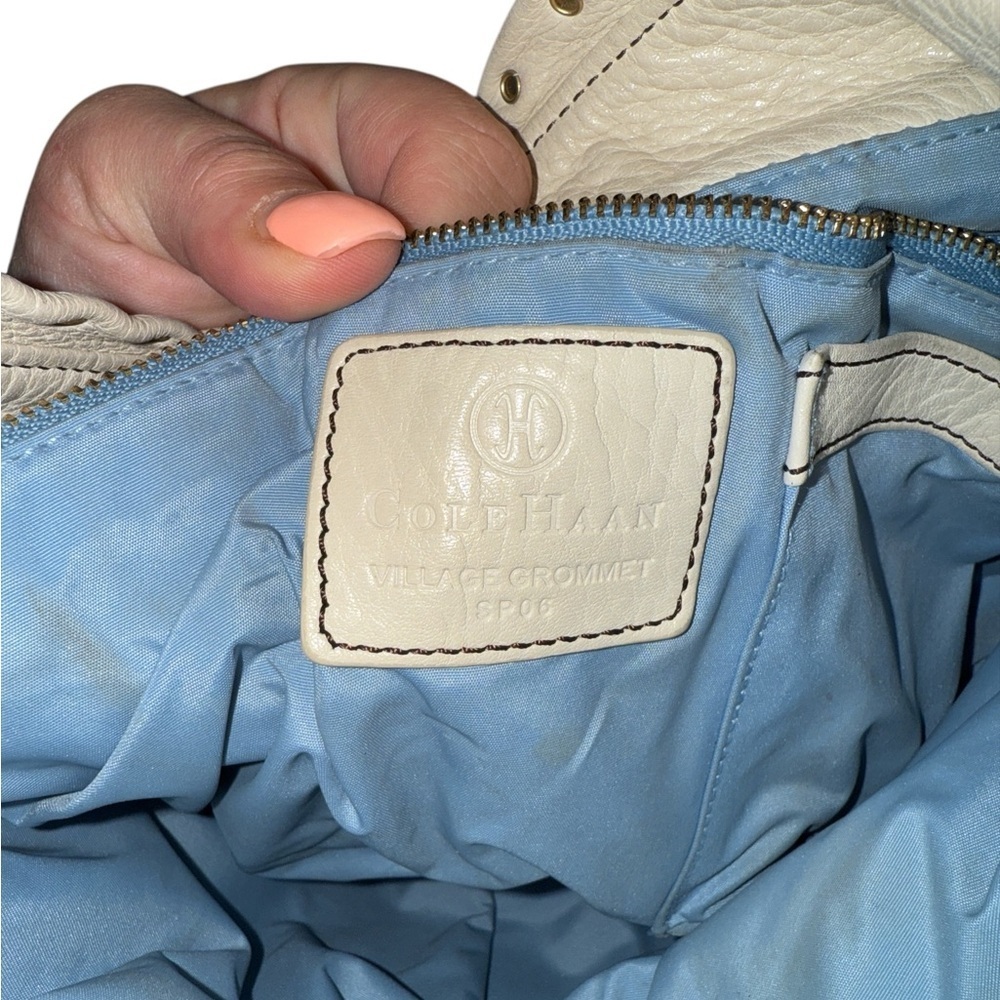 Cole Haan Village Grommet Off White Leather Studded Hobo Shoulder Bag - Picture 8 of 8